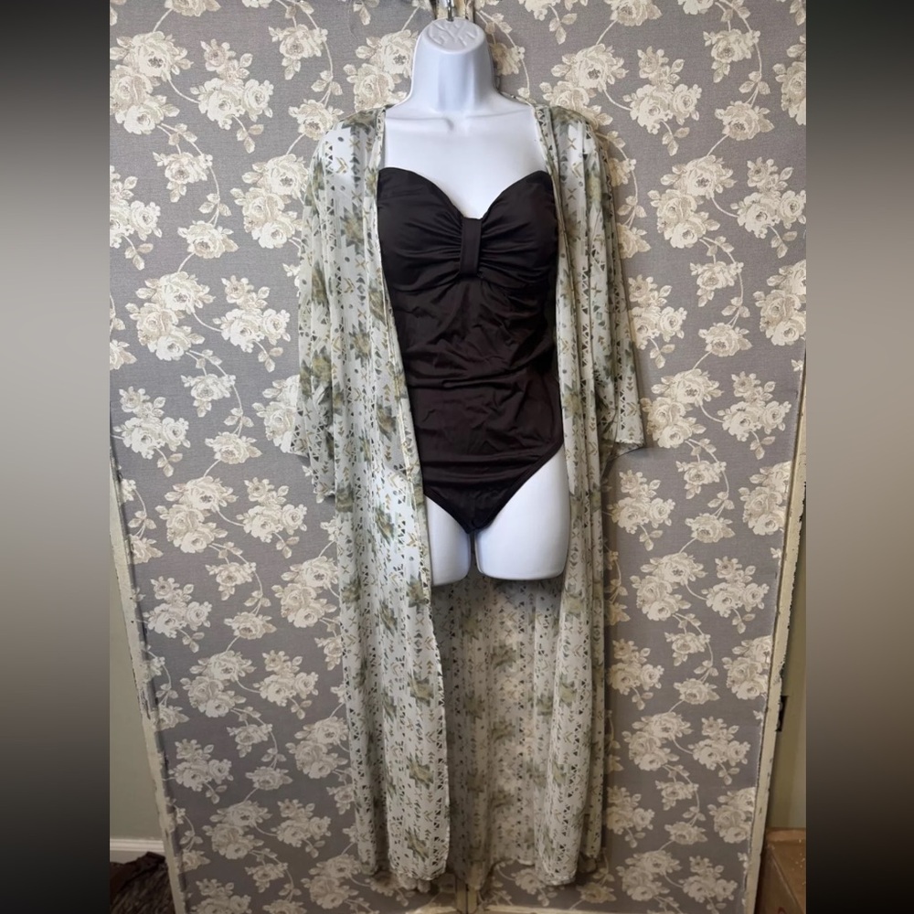 L&B Sz Medium Swimsuit Cover Up Shear Open-Front Duster Cardigan Lucky & Blessed